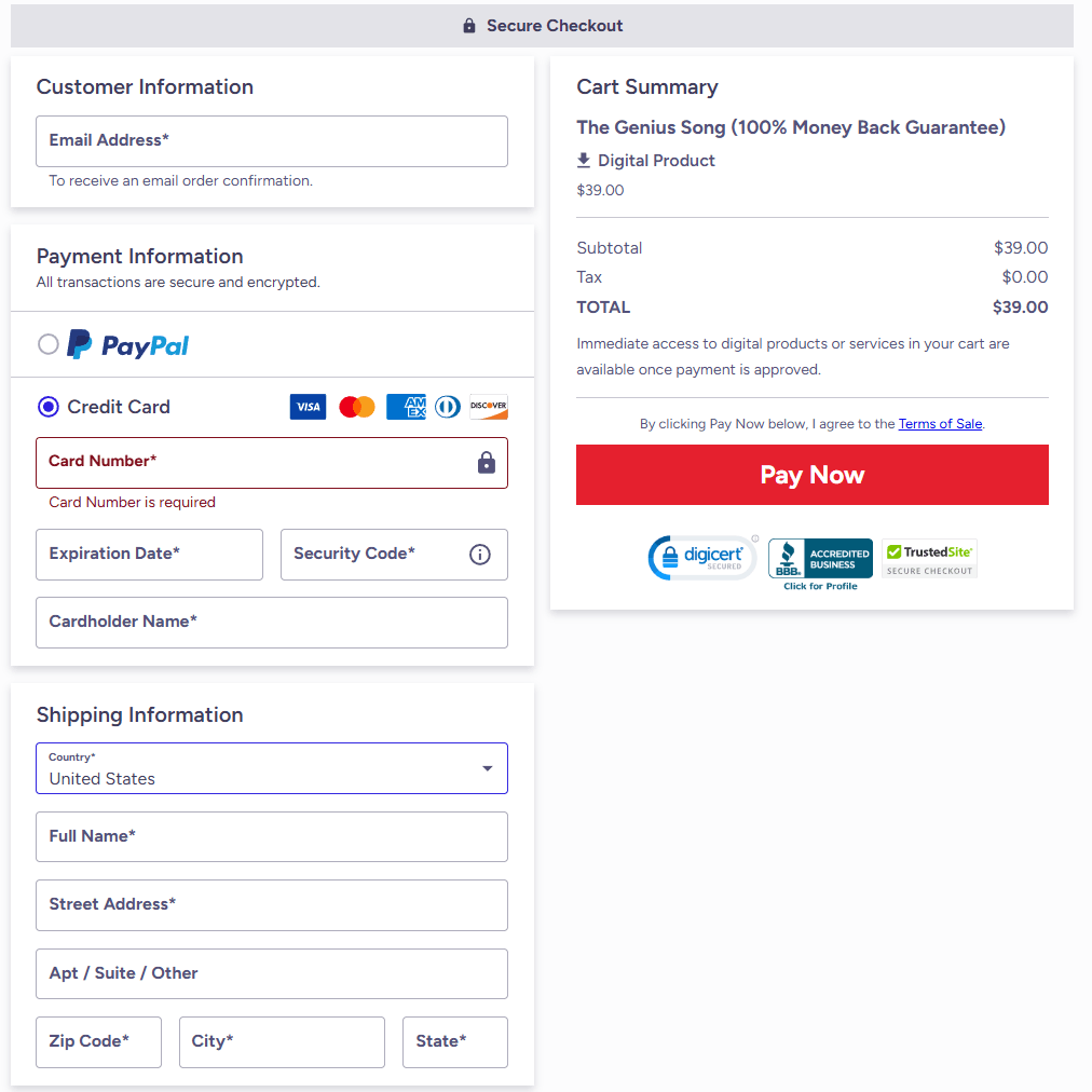 Genius Song secure checkout form
